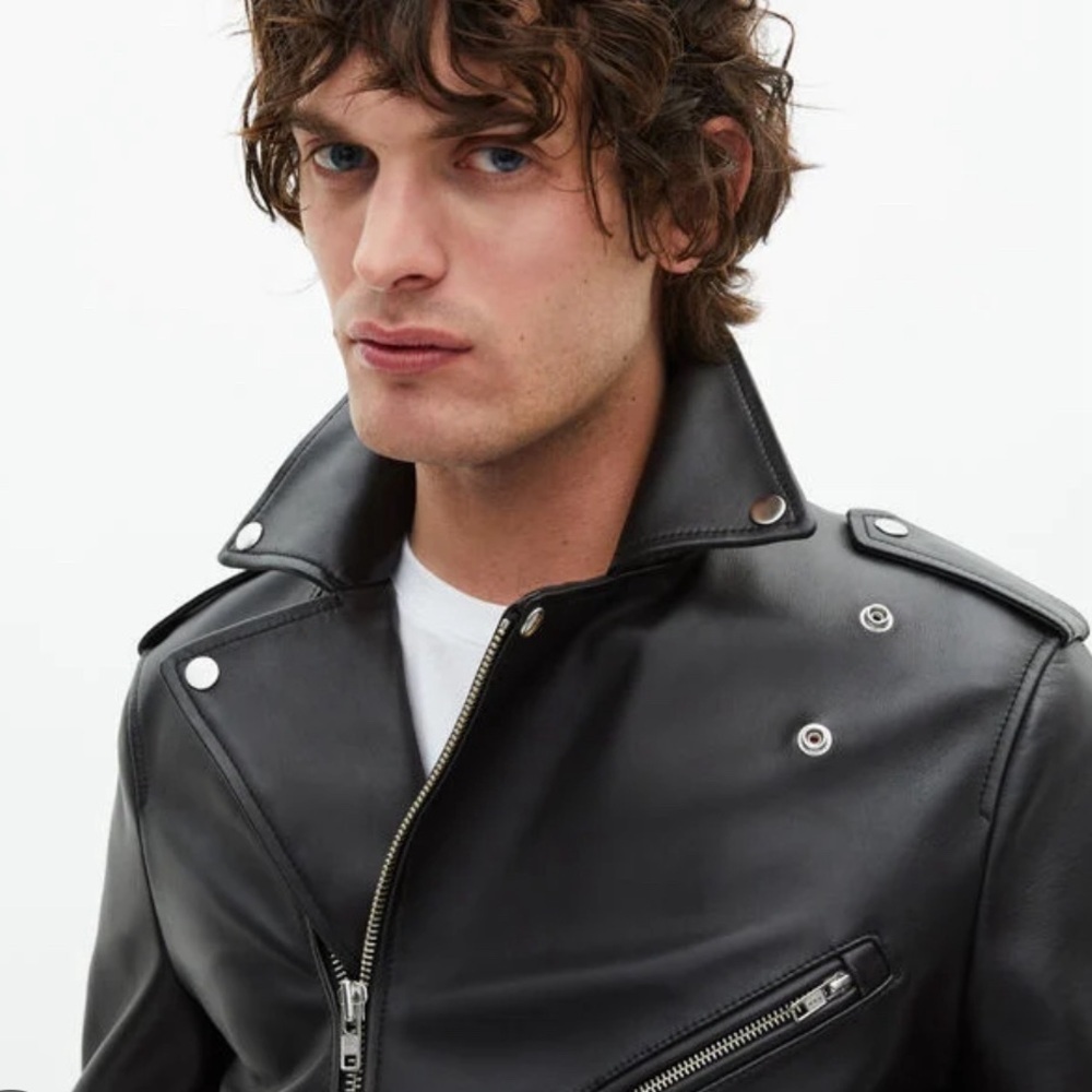 NWT The Kooples Men's Black Real Leather Bike Jacket Size XL - Picture 3 of 9